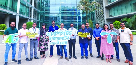 Mohammad Sajjad Hasib, CMO, Grameenphone, with other officials in a photo session after launching robust data packs.