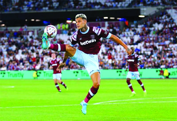 West Ham United's Gianluca Scamacca during the Europa Conference League play-off, first leg match against Danish minnows Viborg at the London Stadium on Thursday.