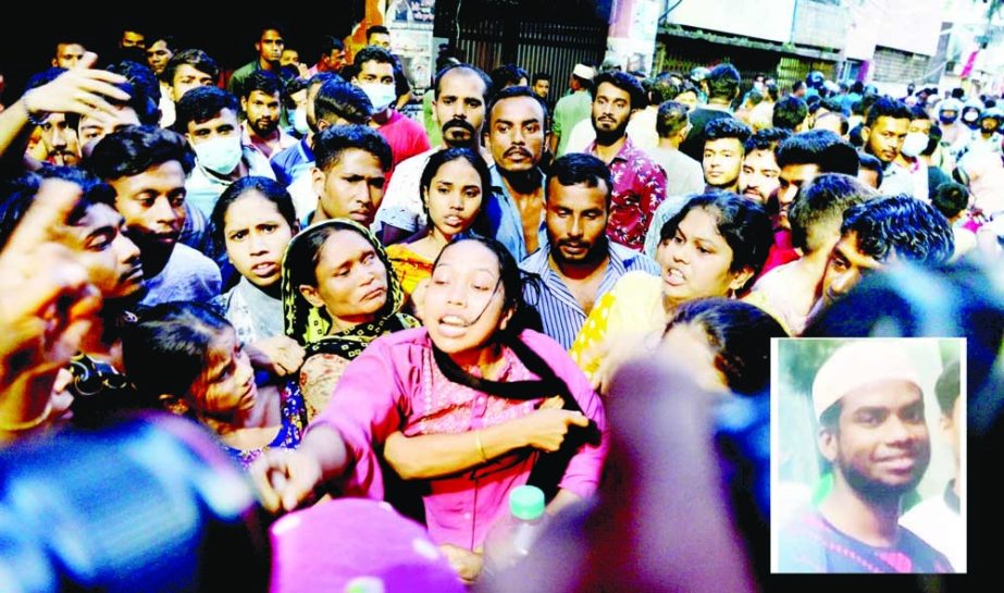 Relatives of Rumman Sheikh crying in front of Hatirjheel police station in the capital after hearing his suicide incident in the custody on Saturday. NN photo