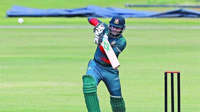 Shakib Al Hasan in action during a practice match between Bangladesh Red team and Bangladesh Green team at the Sher-e-Bangla National Cricket Stadium in the city's Mirpur on Sunday.