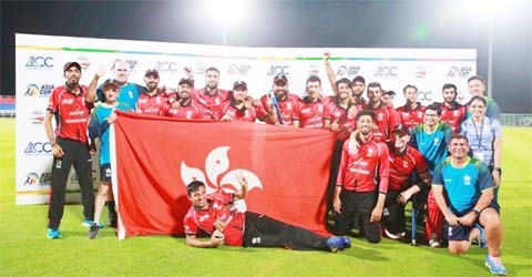 Hong Kong players celebrate after advancing to the finals of the Asia Cup on Wednesday.