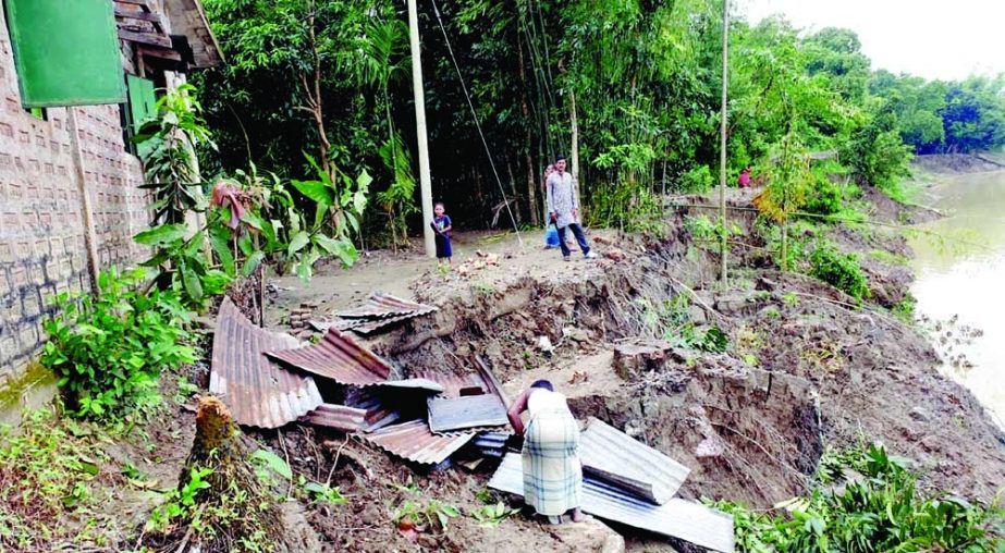 SYLHET: Surma River is about to engulfed Jhogigaon Village in Sylhet Sadar Upazila as the River erosion has taken a serious turn. The snap was taken on Sunday. NN photo