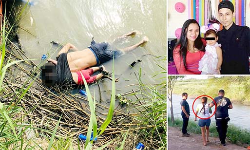 View of the bodies of Salvadoran migrant Oscar Martinez Ramirez and his daughter, who drowned while trying to cross the Rio Grande -on their way to the US- in Matamoros, state of Coahuila on 24 June.