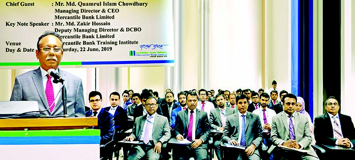 Md. Quamrul Islam Chowdhury, Managing Director of Mercantile Bank Ltd, addressing a workshop on "Internal Credit Risk Rating System (ICRRS)" for credit desk officials from sixty branches of the bank at its training institute in Dhaka recently. Md. Zakir