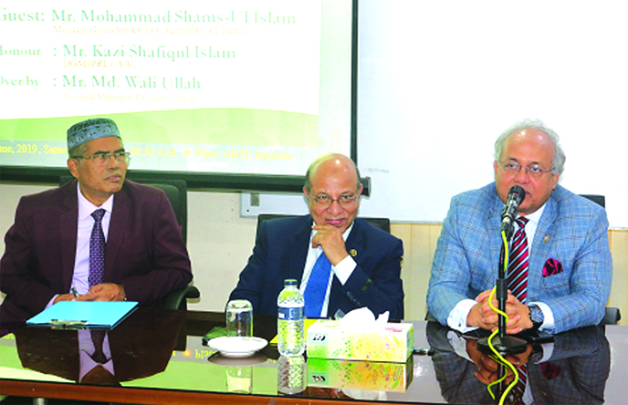 Md Fazlul Haque, Additional Secretary of Financial Institution Division of Finance Ministry, addressing a training session titled "Suit Filing Procedure and Techniques of Suit Settlement" arranged by Agrani Bank Training Institute in Rajshahi recently.