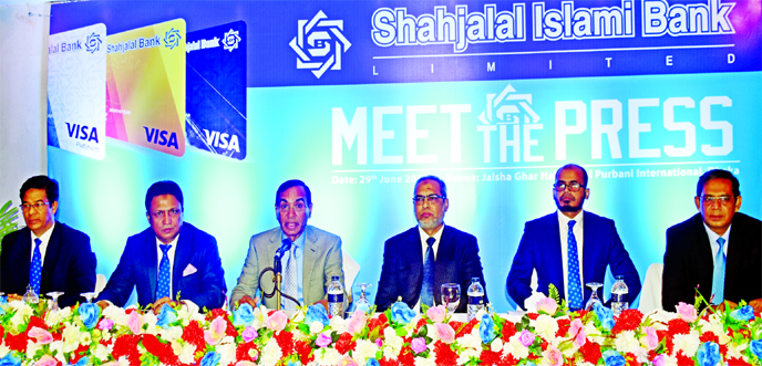 Shahidul Islam, Managing Director of Shahjalal Islami Bank Ltd, speaking at a launching ceremony of the Bank's Shariah Based credit card at a city hotel on Saturday.