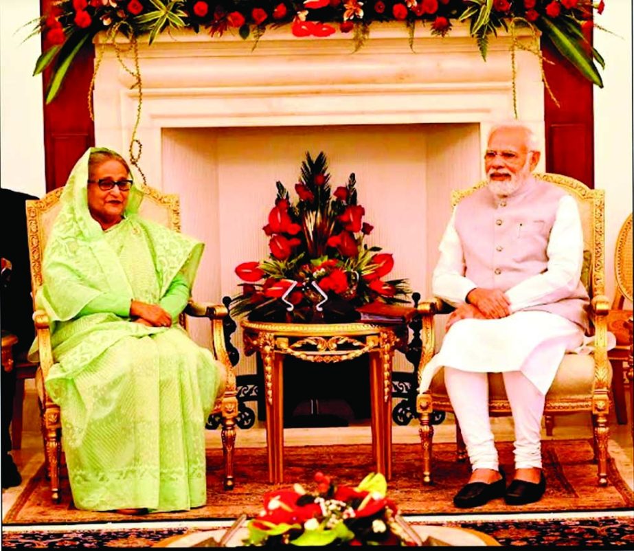 Prime Minister Sheikh Hasina holds bilateral talks with Indian Prime Minister Narendra Modi at Hyderabad House in New Delhi on Tuesday. PID photo