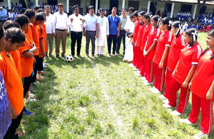 Upazila Secondary Education Officer of Mirzapur upazila Md Julfiker Hyder inaugurates the Inter-Secondary School Handball Competition and Football Competitions at Mirzaur upazila in Tangail district on Wednesday.