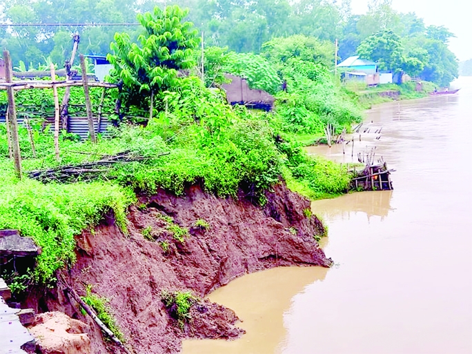 MANIKGANJ: Manikganj district's oldest traditional Ghior hat is about to extinct as water of Kaliganga and Ichamati Rivers have increased rapidly. The snap was taken on Friday.