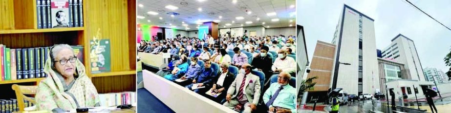 Prime Minister Sheikh Hasina speaks at the inaugural ceremony of Super Specialized Hospital of BSMMU through video conference from Ganabhaban on Wednesday. PID photo