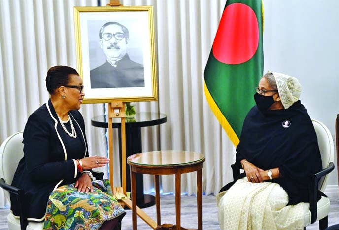 Commonwealth Secretary-General Patricia Scotland KC pays a courtesy call on UK visiting Prime Minister Sheikh Hasina at Claridge Hotel meeting room on Friday.