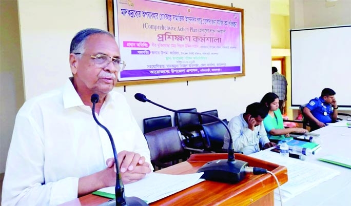 SARISHABARI (Jamalpur): Upazila Chairman of Sarishabari Upazila Gius Uddin Pathan speaks at a workshop on 'Action Plan to Create Social Awareness against Drug' on Wednesday.