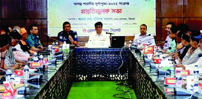 SYLHET: Superintendent of police (SP) Muhammad Abdullah Al Mamun speaks at a preparedness meeting on five-day long Durga Puja festival on Tuesday.