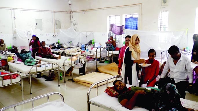 BARISHAL: A view of a dengue patients ward at Barishal Sher- E- Bangla Medical College Hospital. The snap was taken on Wednesday.