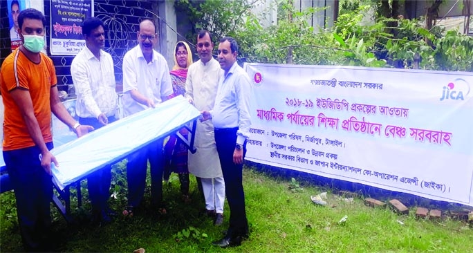 MIRZAPUR (Tangail): Mir Enayet Hossain Muntu, Chairman, Upazila Parishad inaugurtaes benches collection programmes for high schools at Mirzapur Upazila on Wednesday.