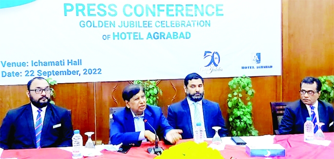 HM Hakim Ali, Managing Director, Hotel Agrabad speaks at press conference on Thursday marking golden jubilee of the hotal.